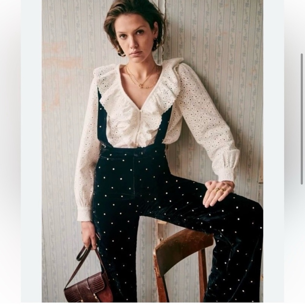 Sézane Noir Velvet Overalls